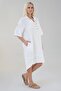 Muslin Robe Windowed Cotton Natural Fabric Long Tunnel Sleeve Dress - White - 4