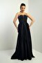 Women's Strapless Lined Front Underwire Pocket Flared Long Satin Evening Dress - 2
