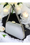 Special Design Silver Gray Color Satin Chain Handle Crystal Stone Handle Women's Evening Dress Bag - 8