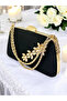 Special Design Black Color Satin Chain Handle Silver Crystal Stone Handle Women's Evening Dress Bag