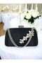 Special Design Black Color Satin Chain Handle Silver Crystal Stone Handle Women's Evening Dress Bag - 2