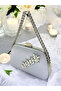 Special Design Gray Color Satin Chain Handle Silver Crystal Stone Handle Women's Evening Dress Bag - 7