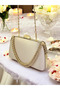 Special Design Skin Color Satin Chain Handle Crystal Stone Handle Women's Evening Dress Bag - 8