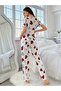 Women Short Sleeve Pants Pajamas Set Supremecotton Combed Heart Pattern Black Red Heart Ke - 2