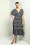 Women's Front Back V Neck Bat Sleeve Pocket Ethnic Pattern Ruffle Dress - 3