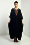 Women's V-Neck Embroidered Pocket Oversize Long Dress - 3