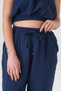 100% Cotton Women's Trousers with Elastic Waist and Ties at the Ankle - Navy Blue - 7