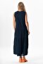 Sleeveless Şile Fabric Spring V-Neck Embroidered Long Summer Dress Navy Blue Lcvt - 2