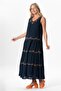 Sleeveless Şile Fabric Spring V-Neck Embroidered Long Summer Dress Navy Blue Lcvt - 4