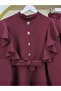 Button Detailed Stand Collar Ruffled Shoulder Scuba Suit - 3