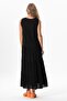 Sleeveless Şile Fabric Spring V-Neck Embroidered Long Summer Dress Black Syh - 2
