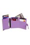 Leather Rfid Protective Aluminum Automatic Mechanism Card Holder and Wallet - Lilac - 3