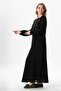 Long Sleeve Şile Fabric Gülşah Crew Neck Embroidered Long Summer Dress Black Syh - 4