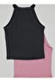 Washed Grooved Heart Hanging Neck Vest Top 2 Ki - 2