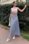 Navy Blue Gingham Midi Length Women's Skirt Mg2360 - 2