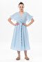 Short Sleeve Gathered Afra Midi Length Summer Muslin Dress Ice Blue Bmv