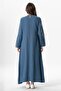 Long Sleeve Şahika Rib Detailed Long Muslin Summer Dress Indigo Indg - 2