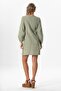 Long Sleeve Heavenly Binding Detailed Short Muslin Summer Dress Olive Green Zytnysl - 2