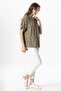 Short Sleeve V-Neck Venus Buttoned Muslin Summer Blouse Khaki Hk - 6