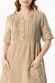 Short Sleeve Square Collar Dora Pocket Detailed Midi Length Muslin Summer Dress Mink Vzn - 3