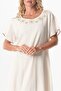 Short Sleeve Şile Fabric Muslin Oval Cut Embroidered Midi Length Summer Dress Cream Krm - 3