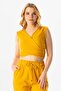 Sleeveless Deren Waist Tie Summer Muslin Blouse Mustard Hrd