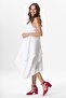 Strappy V-Neck Leyla Asymmetrical Cut Midi Length Muslin Summer Dress White Byz - 4