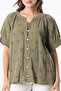 Short Sleeve V-Neck Venus Buttoned Muslin Summer Blouse Khaki Hk - 3