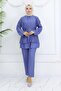 Ruffled Brooch Detailed Double Suit Set Indigo 4793