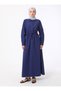 Cotton Waist Tie Detailed Poplin Hijab Dress - Navy Blue - Benin - 2