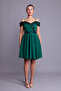 Emerald Strap Off Shoulder Checked Sequin Detail Mini Length Flared Evening Dress - 2
