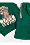 Girl's 100% Cotton Green Leopard Ribbon Patterned Long Sleeve Wide Leg Tracksuit Set - 4