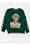 Girl's 100% Cotton Green Leopard Ribbon Patterned Long Sleeve Wide Leg Tracksuit Set - 5