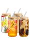 4 Pieces Glass Cup with Bamboo Lid Ice Coffee Smoothie Cocktail Glass 4 Glass Straws and 2 Cleaning Brushes - 2