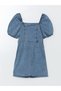 Xside Blue Square Neck Balloon Sleeves Women's Jean Dress - 6