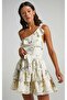 Women's Floor Skirt One Shoulder Tie Crepe Fabric White Mini Dress