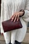 Women's Burgundy Crocodile Portfolio Handbag Croco - 3