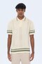 Ecru Premium Oversize Men's Knitwear T-Shirt with Collar and Sleeve Stripes