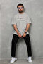 Unisex Crew Neck Printed Oversize T-Shirt - Gray - 2