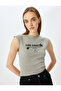 Crew Neck College Printed Sleeveless Crop T-Shirt