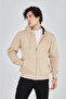 Men's Hooded Plain Zippered Cardigan - Beige - 3