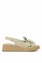 D25Ys-2780 Women's Genuine Leather Flat Sandals Green