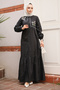 Buttoned Black Hijab Denim Dress 19147S - 3