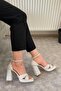 Women's Luci Silver Silvery Cross Banded 10 cm Platfom Heeled Shoes - 5