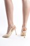 Women's Soci Cream Patent Leather 9 cm Thin Heeled Pointed Toe Open Back Design Stiletto - 3