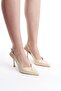 Women's Soci Cream Patent Leather 9 cm Thin Heeled Pointed Toe Open Back Design Stiletto - 2