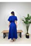 Belted Bat Sleeve Sax Blue Midi Graduation Invitation Dress - 6