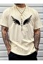 Men's Angel Wings Japanese Text Printed T-Shirt - Comfortable and Versatile Short Sleeve Round Neck