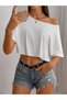 Women's Off Shoulder Boat Neck T-Shirt Crop