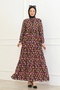 Floral Pattern Tied Viscose Fabric Dress - Orange/Pink Flowers - 4